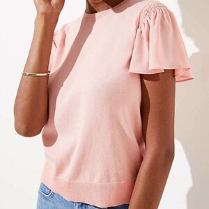 LOFT Peach Pink Short Sleeve Sweater with Flutter Sleeves Size XL